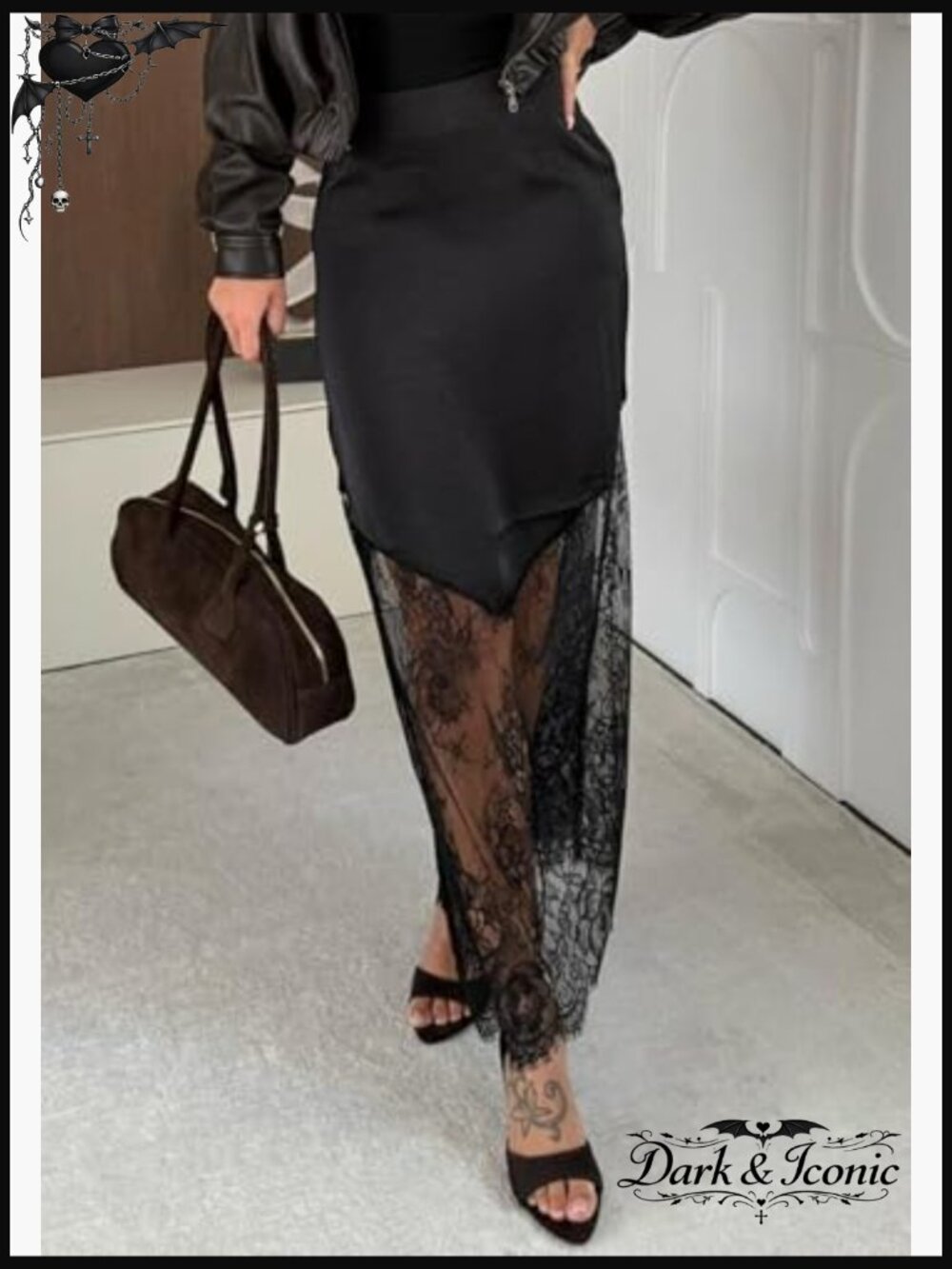 Long Lace Maxi Skirt with Satin Slip, Elastic Waist, Boho A-Line Style - Picture 3 of 7